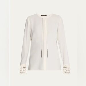 Elegant White Blouse with Tassel Details
